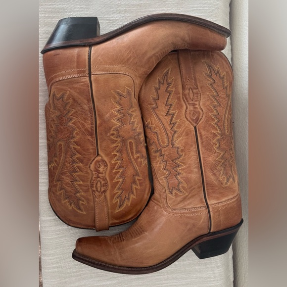 Old West Tan Canyon Womens All Leather 12in Snip Toe Cowboy Western Boots Size 8 - Picture 7 of 9